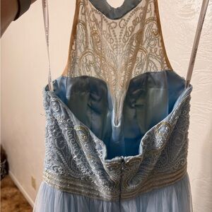 Source Unknown Light Blue and Gold Beaded Prom Dress